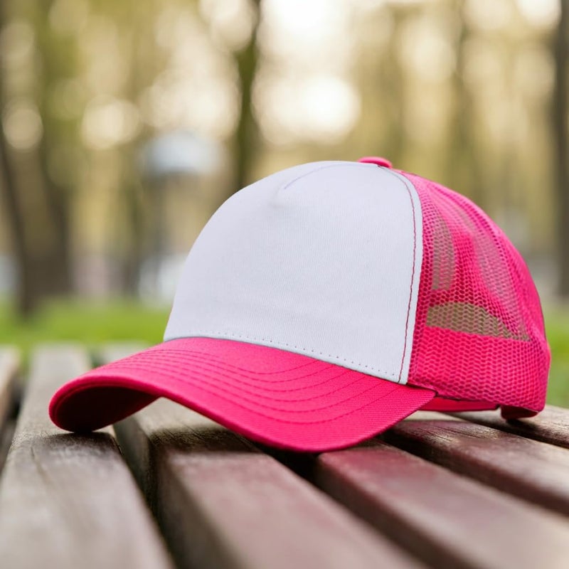 Falari 5-Panel Mesh Baseball Cap, Trucker Hat, Structured Plain Design, Cotton, Adjustable Size - Image 3